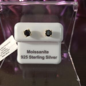 NWT 1 CT Black Moissanite Sterling Silver Gold Plating Stud Earrings